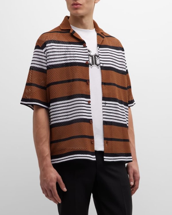 Men's Stripe Knit Oversized Short Sleeve Shirt
