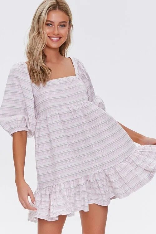 Striped Linen-Blend Mini Dress