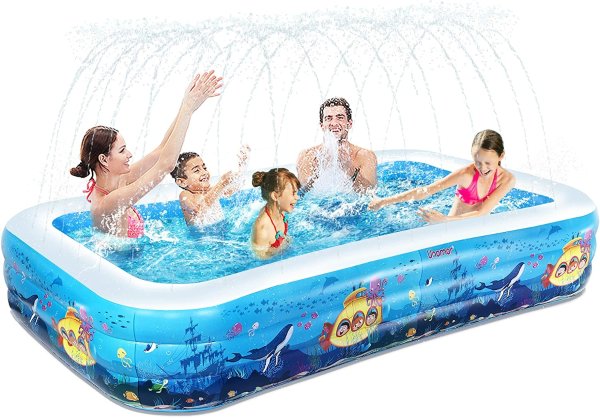 Inflatable Swimming Pool with Sprinkler: Kiddie Splashing Pool 118 x69 x22 Inch Family Full-Sized Inflatable Pool - Blow Up Lounge Pools Above Ground Pool for Kids, Adult, Outdoor, Garden, Party