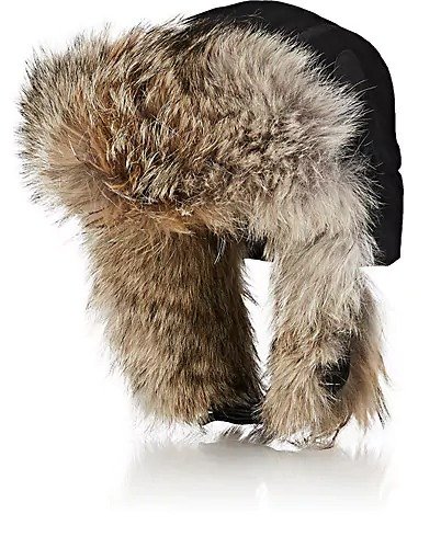 Coyote-Fur-Trimmed Herringbone Trapper Hat