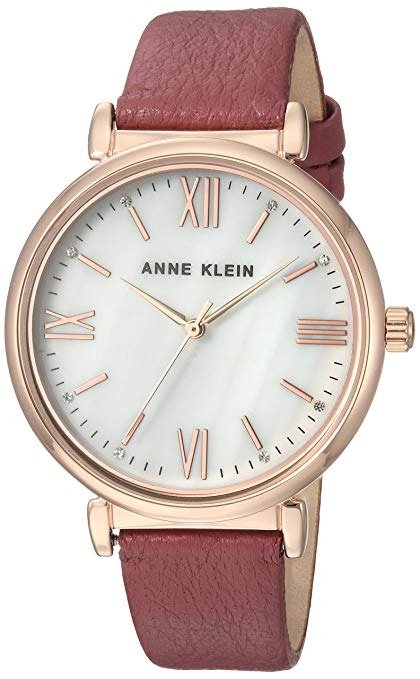 Anne Klein Women's AK/2962RGMV Swarovski Crystal Accented Rose Gold-Tone and Mauve Leather Strap Watch
