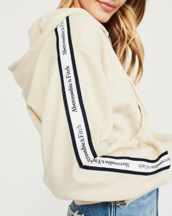 Womens Logo Tape Full-Zip Hoodie | Womens Up To 50% Off Select Styles | Abercrombie.com
