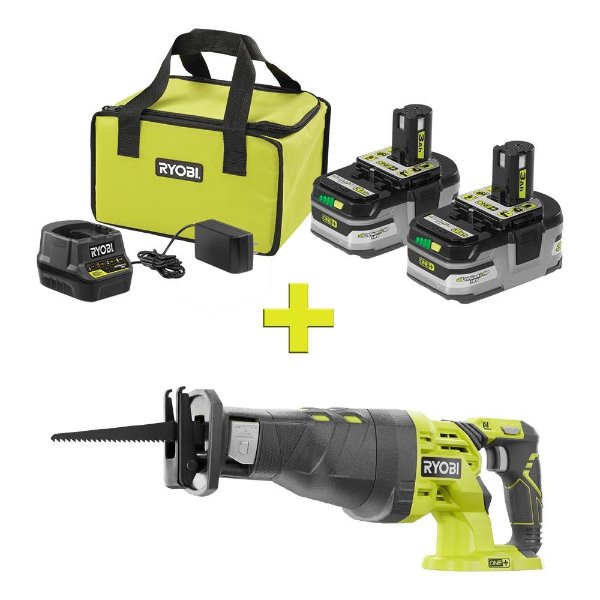 18-Volt ONE+ LITHIUM+ HP 3.0 Ah Battery (2-Pack) Starter Kit with Charger and Bag with ONE+ Reciprocating Saw