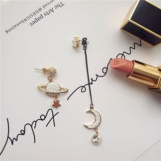 Buy True Glam Non-Matching Moon and Planet Drop Earrings | YesStyle