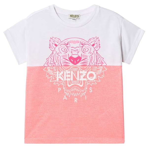 White and Pink Colour Block Tiger Logo Short Sleeve T-Shirt | AlexandAlexa