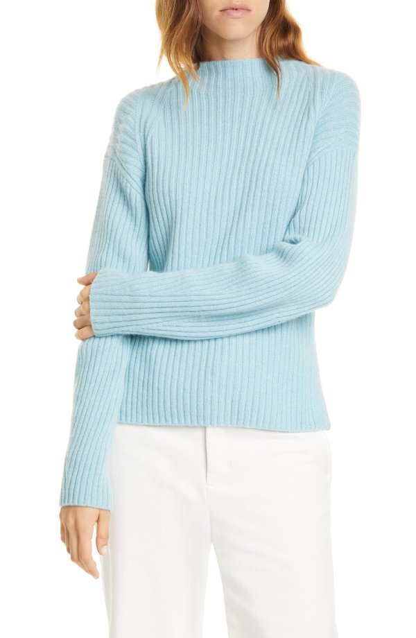 Ribbed Mock Neck Wool & Cashmere Sweater