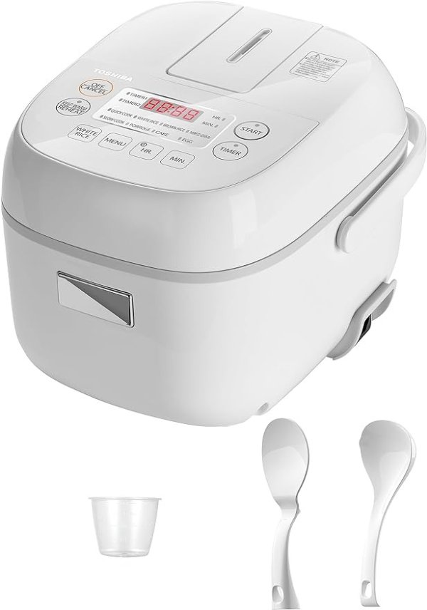 Digital Programmable Rice Cooker, Steamer & Warmer, 3 Cups Uncooked Rice with Fuzzy Logic and One-Touch Cooking, 24 Hour Delay Timer and Auto Keep Warm Feature, White
