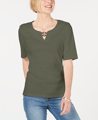 Cotton Cutout Ring-Neck Top, Created for Macy's