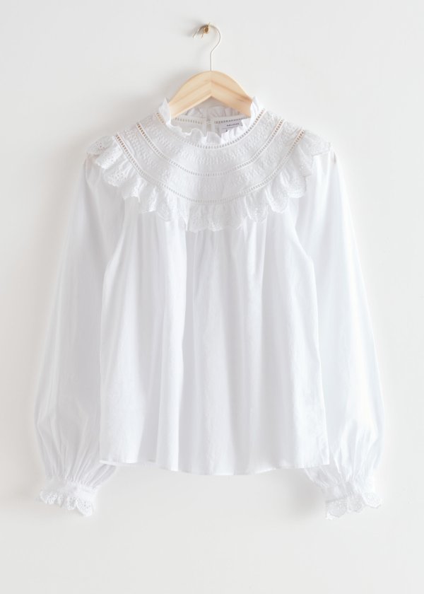 A-Line Ruffle Embroidery Blouse