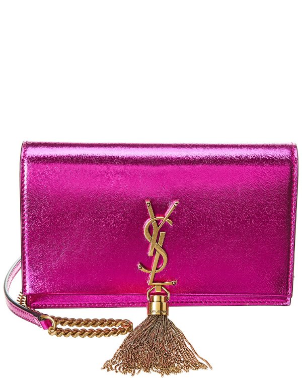Kate Metallic Leather Wallet On Chain