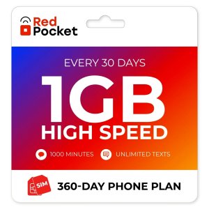 360-Day Red Pocket Prepaid Plan: Unlimited Talk & Text + 1GB LTE / Month