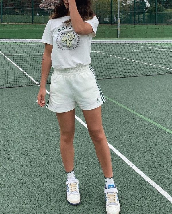 'Tennis Luxe' logo three stripe high waisted shorts in off white | ASOS