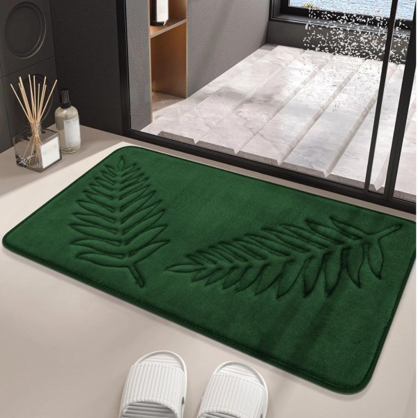 1pc Leaf Pattern Bath Rug, Simple Embossed Design Absorb Water Toilet Mat For Bathroom
