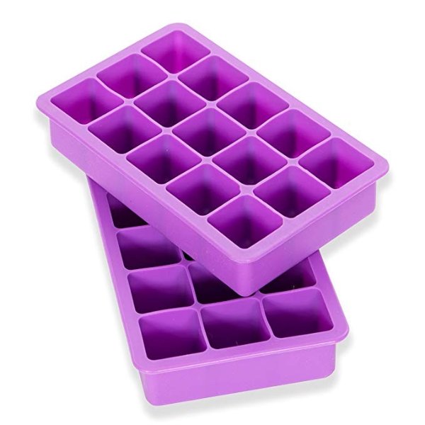 Elbee Home EBH-613 613 Set of 2 Silicone Ice Trays Easy Release Pop Out Makes 30 Cubes, Purple