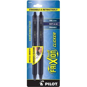 Pilot FriXion Clicker Retractable Erasable Gel Pens, Fine Point, Navy Blue Ink, 2-Pack
