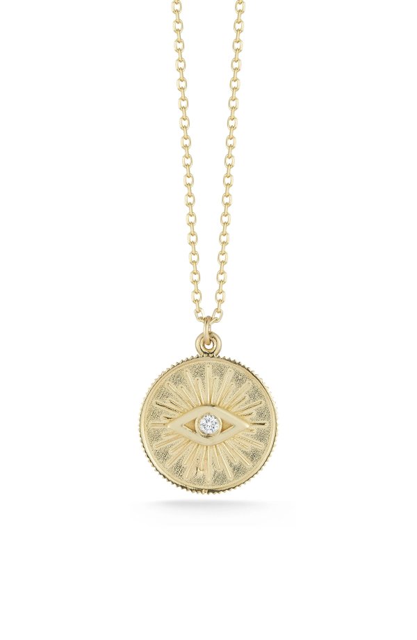 14K Yellow Gold Diamond Evil Eye Necklace - 0.03 ctw