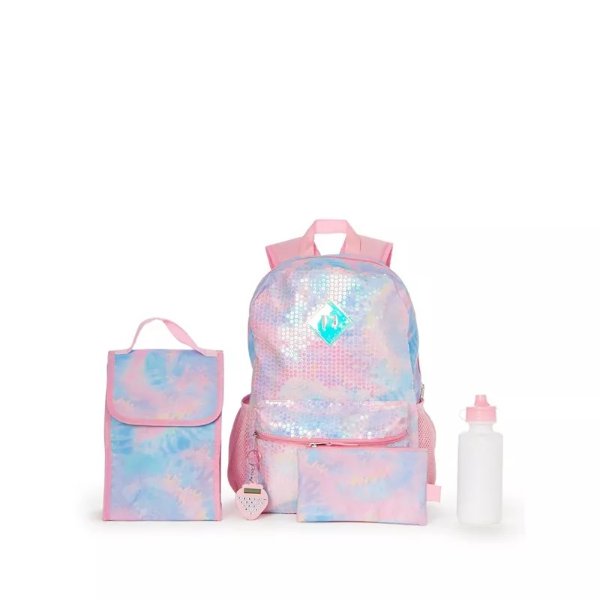 Little and Big Girls Sequined Tie Dye Backpack, 6 Piece Set
