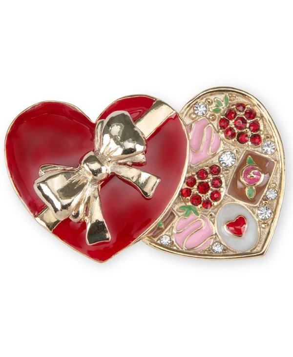 Gold-Tone Pave Chocolate Heart Box Pin, Created for Macy's