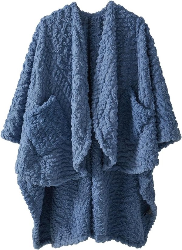 Fuzzy Sherpa Wearable Fleece Blanket with Pockets for Adults, Ultra Soft Plush Shawl TV Throw Blankets (Denim, 58'' x 64'')