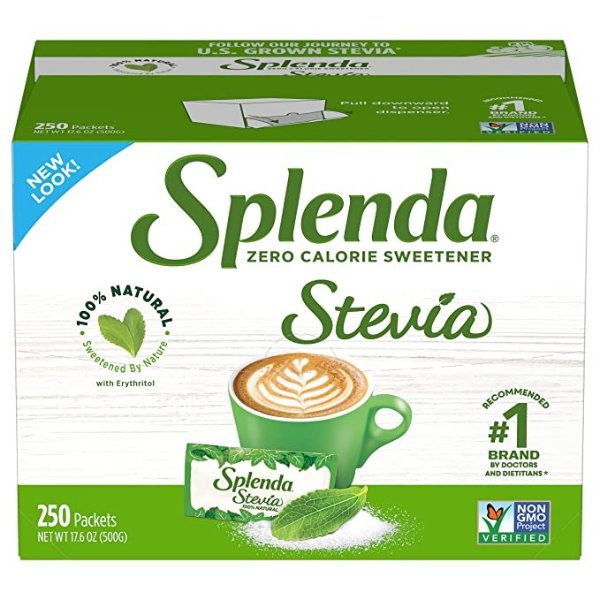 SPLENDA Naturals Stevia Zero Calorie Sweetener Single Serve Granulated Packets with Tray, 17.63 Ounce (250 Count)