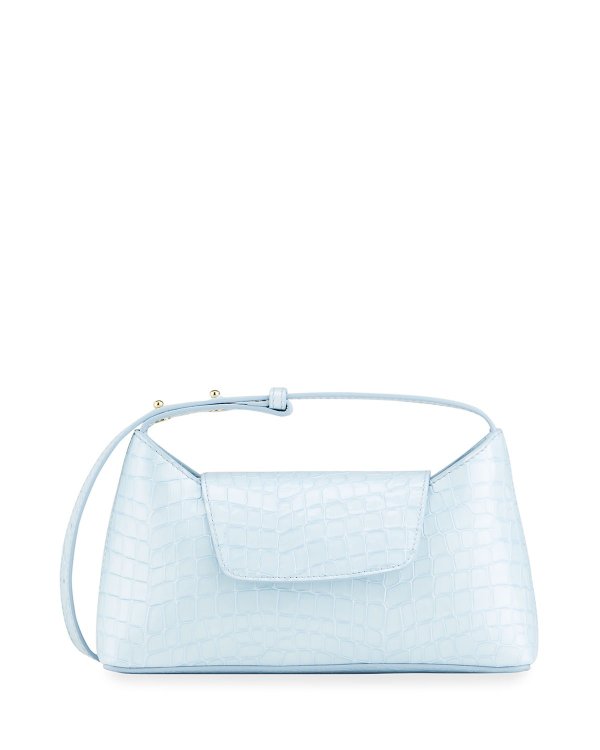 Envelop Croc-Embossed Pearl Shoulder Bag, Sky Blue