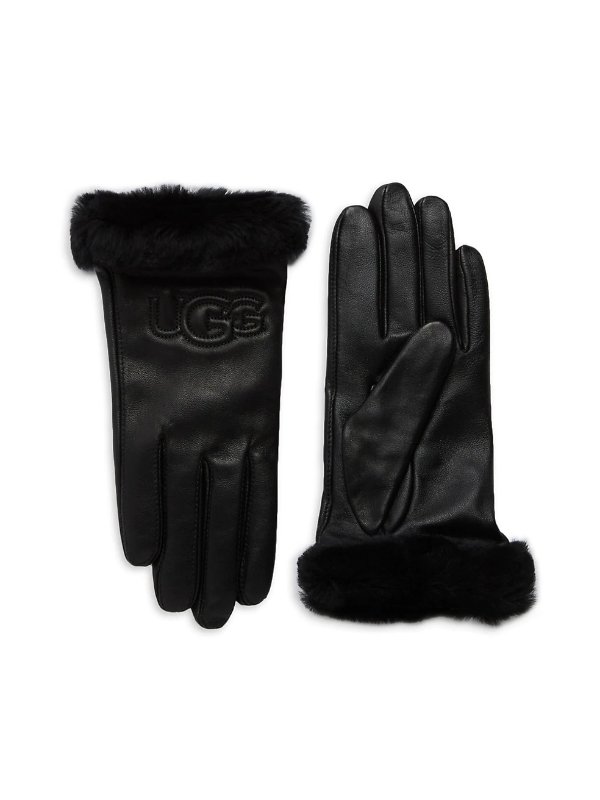 Shearling-Trim Leather Gloves