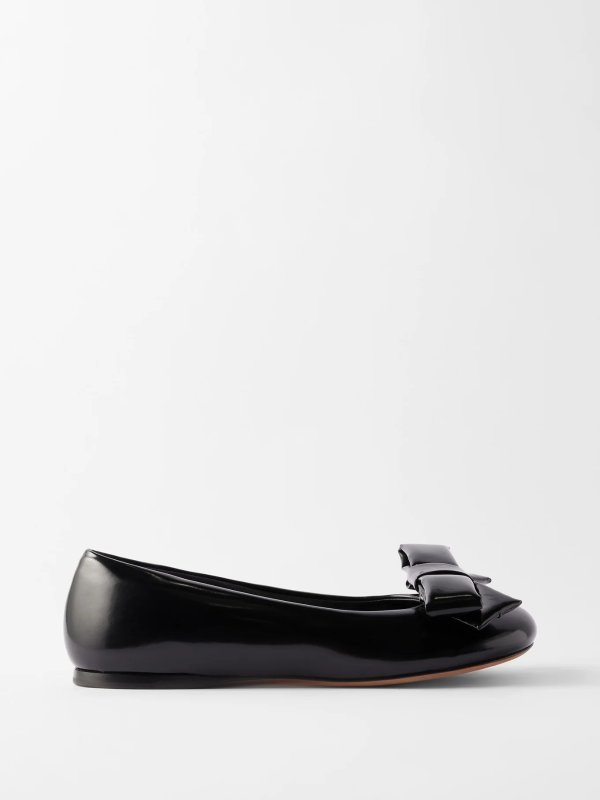 Bow padded-leather ballet flats