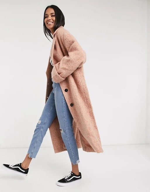 batwing textured slouchy oversized coat in pink 