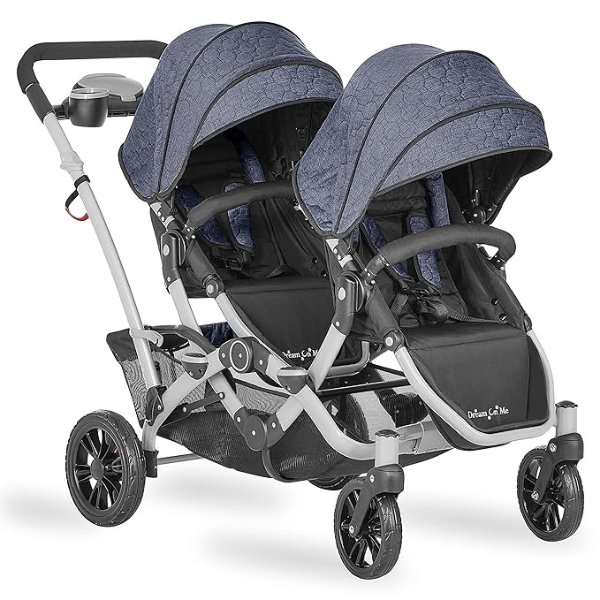 Track Tandem Double Umbrella Stroller in Slate, Lightweight Double Stroller for Infant and Toddler, Multi-Position Reversible & Reclining Seats, Large Storage Basket and Canopy