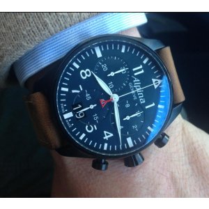 Alpina Startimer Pilot Chronograph Blue Dial Brown Leather Men's Watch AL-372N4S6