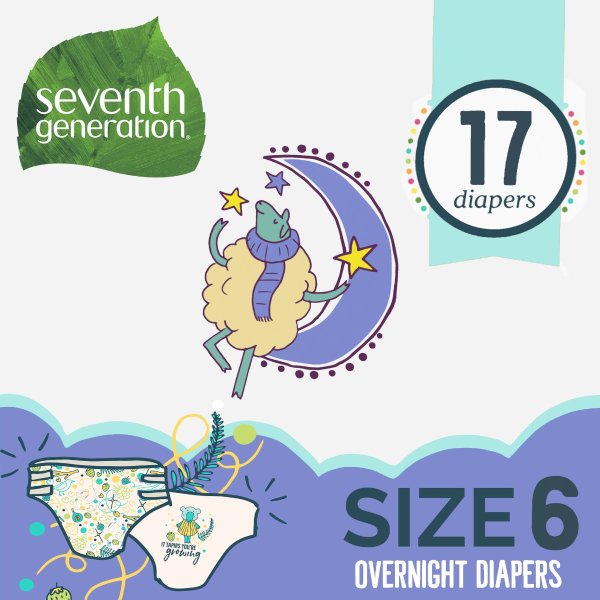 Free & Clear Overnight Baby Diapers Stage 6, 35+ lbs 17 count