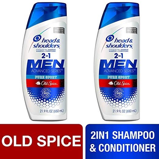 Head and Shoulders Shampoo and Conditioner 2 in 1, Anti Dandruff Treatment, Old Spice Pure Sport for Men, 23.7 fl oz, Twin Pack