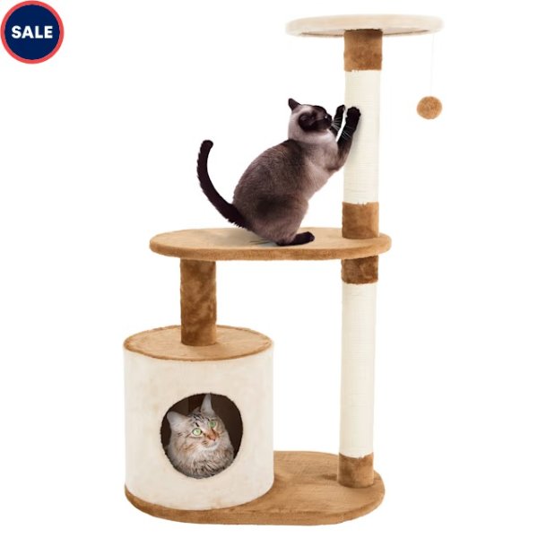 3 Level Cat Tree Condo with Scratching Posts in Brown, 37.5" H | Petco