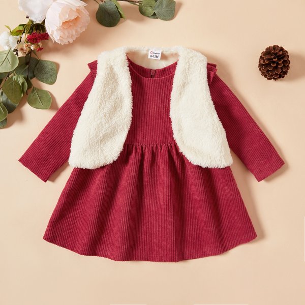 Baby Girl Floral Dress and Fluffy Jacket Set