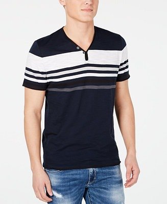 I.N.C. Men's Stripe Split-Neck T-Shirt, Created for Macy's