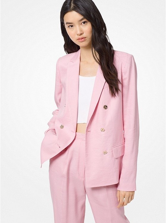 粉色纯麻休闲西装外套