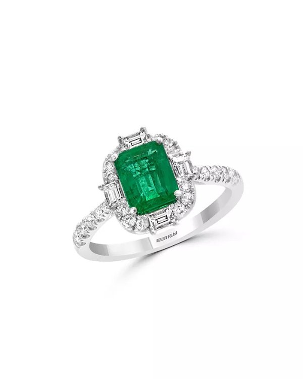 14K 白金祖母绿钻石戒指