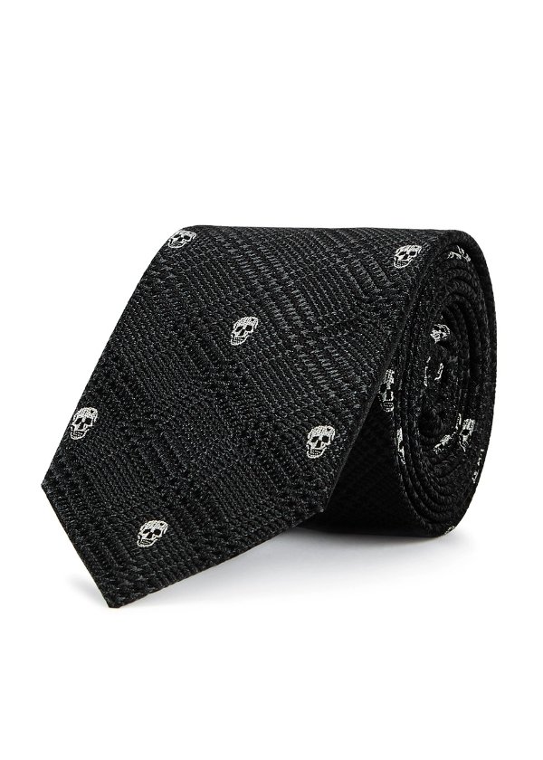 Charcoal check-jacquard silk tie