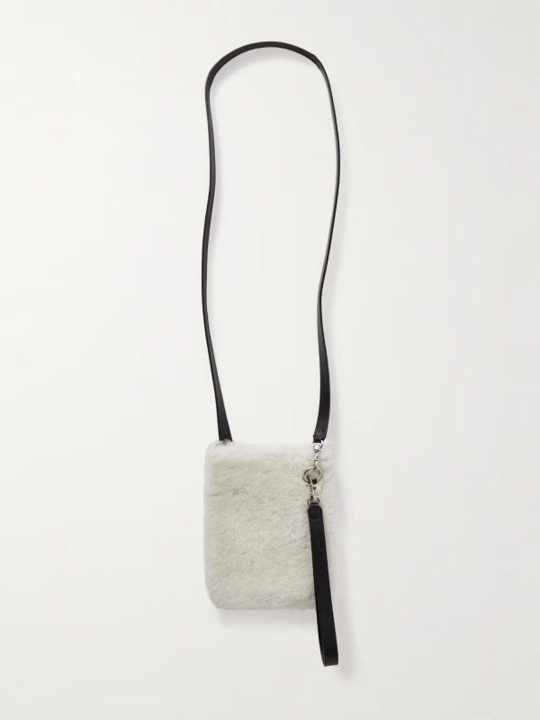 Leather-Trimmed Shearling Pouch
