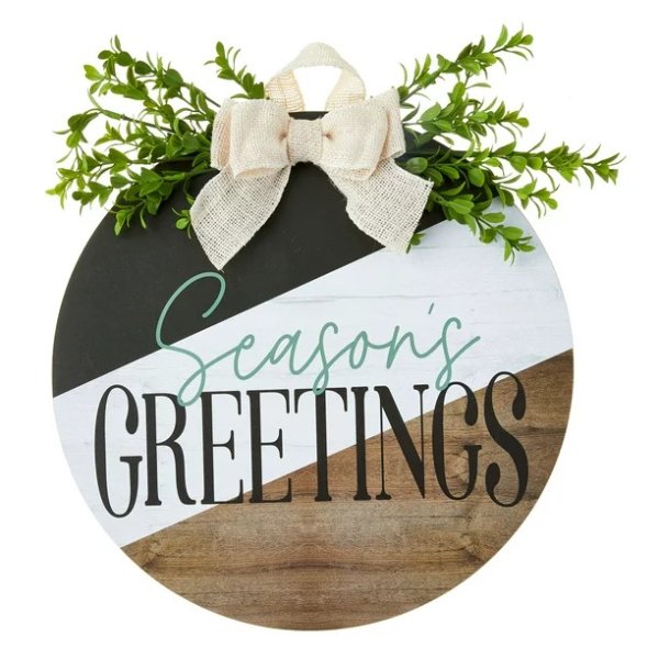 Round Black and White Christmas Hanging Sign Decoration, 15"