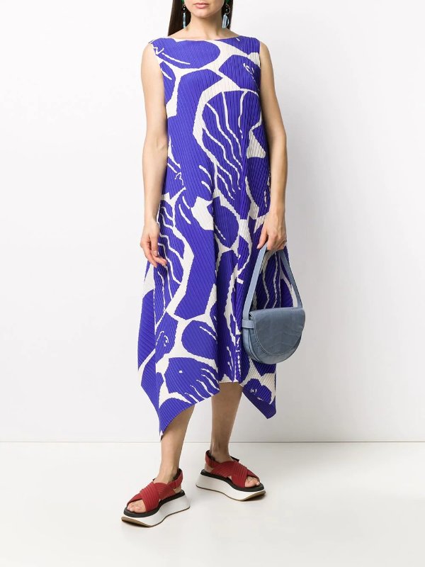 abstract-print technical pleated dress