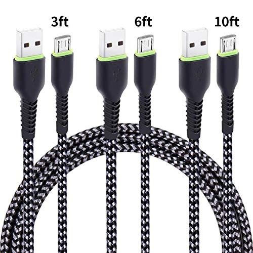 Micro USB Cable 3Pack(3ft,6ft,10ft) High Speed to Micro USB Sync Charging Cable Compatible with Samsung Galaxy Edge Note 5, LG, Kindle, Moto G5 and More (blackgray)