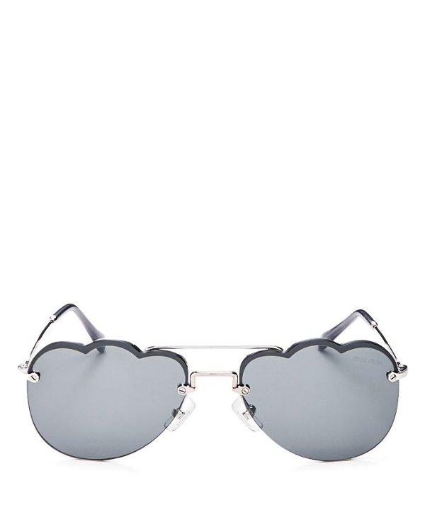 Women's Mirrored Brow Bar Scalloped Aviator Sunglasses, 58mm