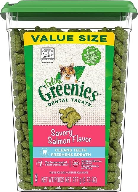 FELINE GREENIES Natural Dental Care Cat Treats, Salmon Flavor, All bag sizes