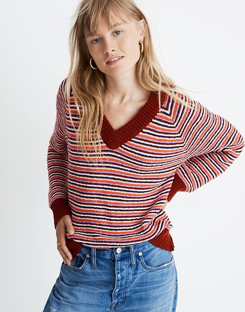 Arden V-Neck Pullover Sweater in Stripe