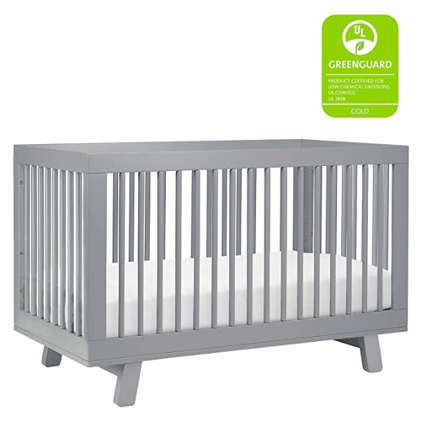 Hudson 3-in-1 Convertible Crib with Toddler Bed Conversion Kit in Grey, Greenguard Gold Certified
