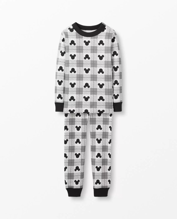 Disney Mickey Mouse Plaid Long John Pajamas In Organic Cotton