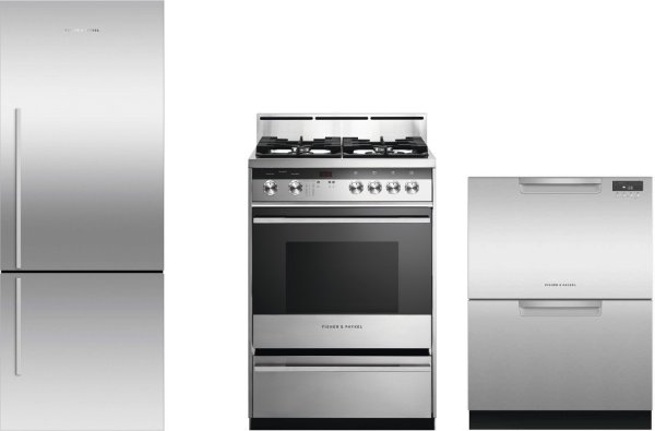 FPRERADW44 3 Piece Kitchen Appliances Package with Bottom Freezer Refrigerator, Gas Range and Dishwasher in Stainless Steel