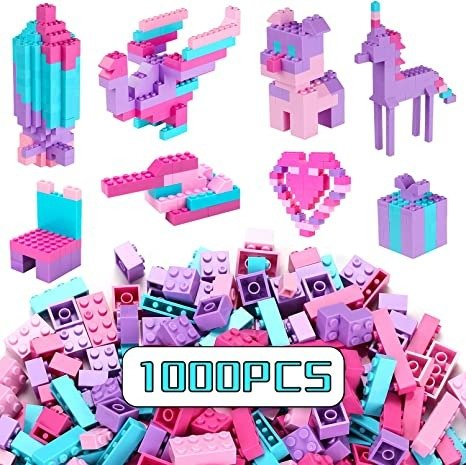 Building Bricks 500 Pieces Set ,Classic Colors Building Blocks Toys,Compatible with All Major Brands,Birthday Gift for Kids (Pink-Purple)
