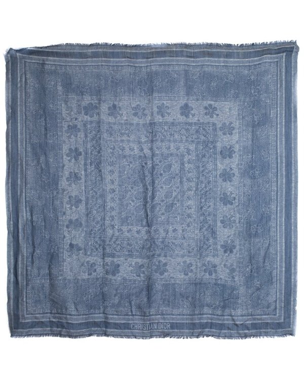 Patchwork Chambray Pavots Linen-Blend Scarf (Authentic Pre-Owned)